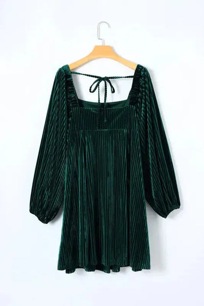 Chestnut Smocked Ribbed Velvet Babydoll Top