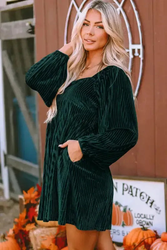 Chestnut Smocked Ribbed Velvet Babydoll Top