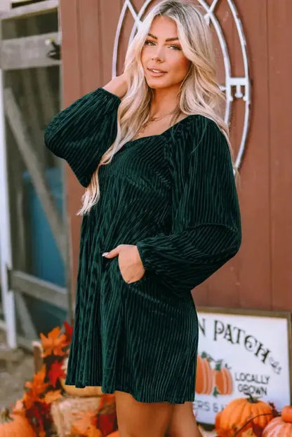 Chestnut Smocked Ribbed Velvet Babydoll Top