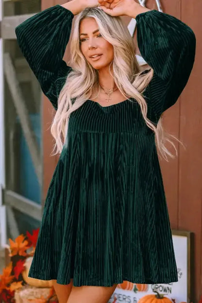 Chestnut Smocked Ribbed Velvet Babydoll Top