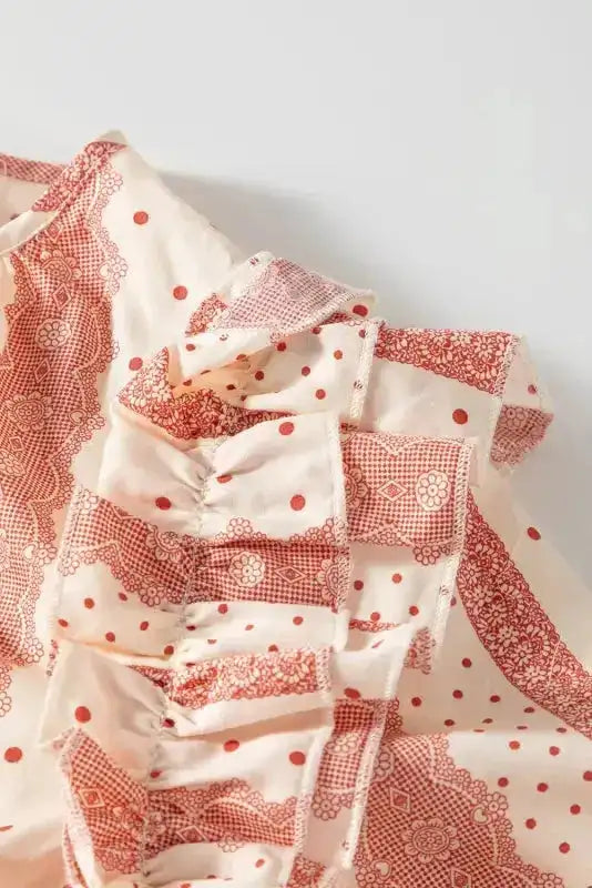 Polka Dot Puff Sleeve Tie Neck Blouse Women UK