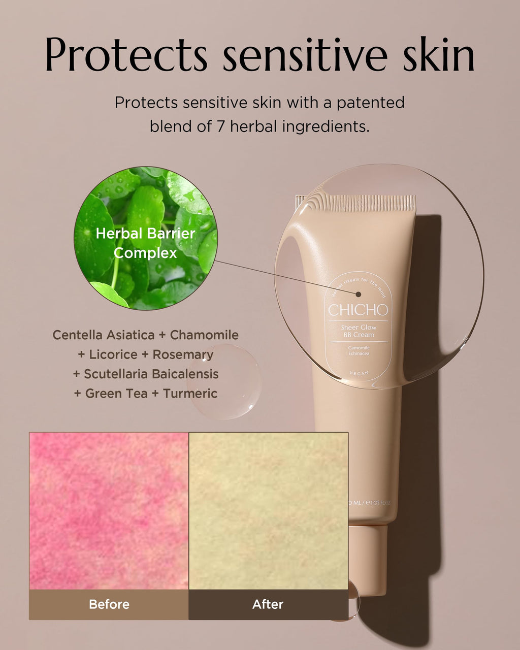CHICHO Sheer Glow BB Cream — 93% Herbal Base with Chamomile Water | Vegan, Non-Comedogenic