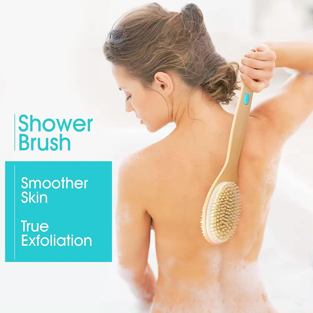 Chillaxing Long Handle Shower Brush – 17-Inch Back Scrubber with Dual-Sided Bristles, Vegan & Cruelty-Free