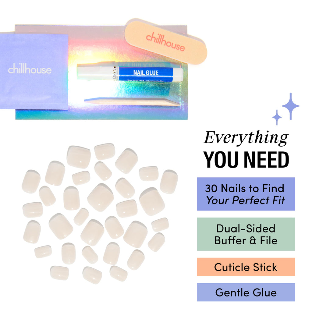 Chillhouse Muddy Waters Press-On Nails Kit (Square - Short) – 30 Shapes & Sizes, Up to 2 Weeks Wear