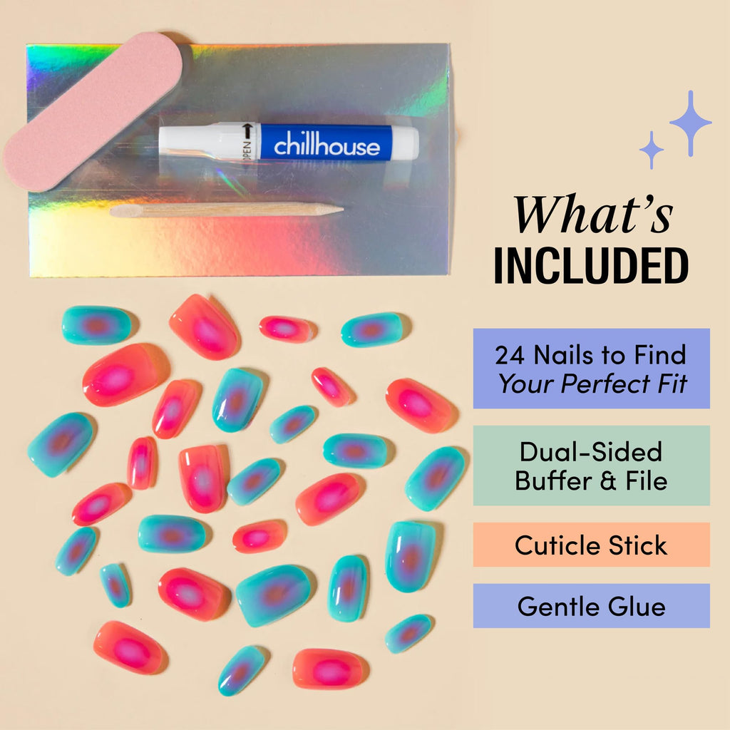 Chillhouse Chill Tips Press-On Nails Kit — Mood Ring Oval, 30 Shapes & Sizes, Reusable, Up to 2 Weeks Wear
