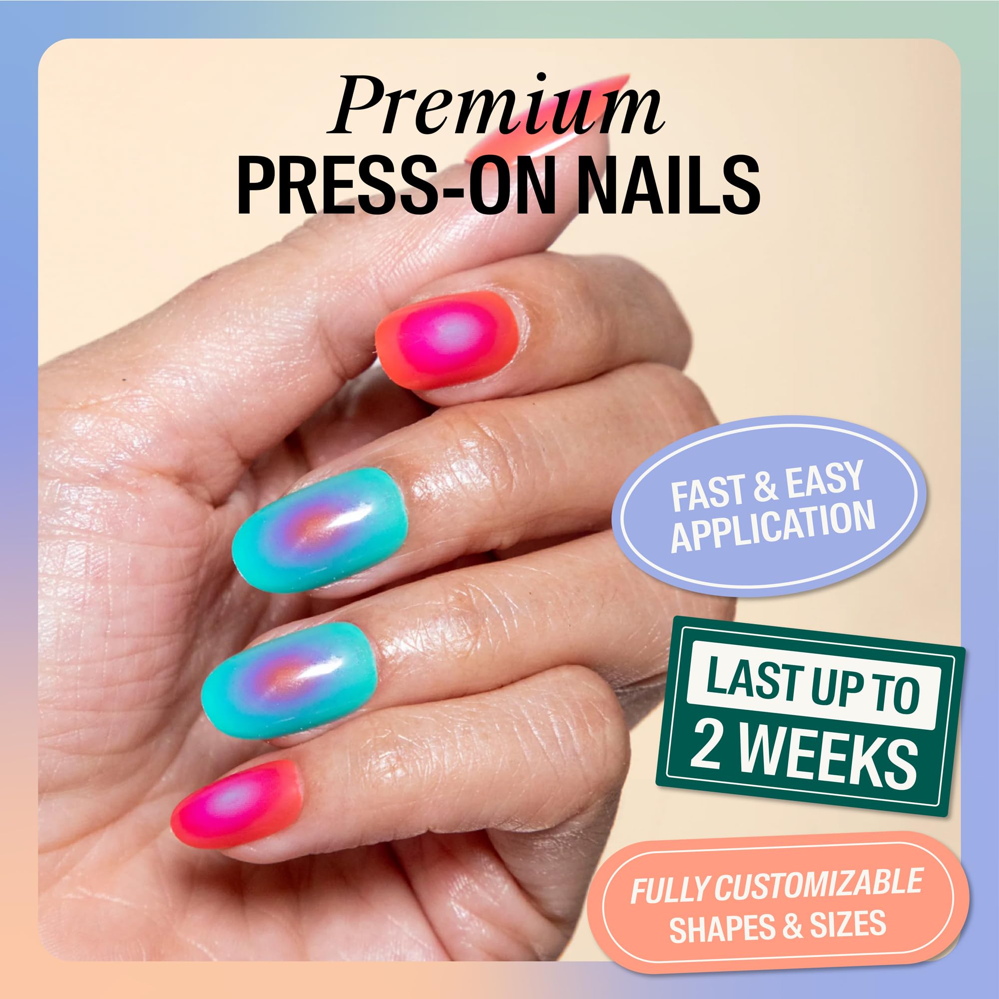 Chillhouse Chill Tips Press-On Nails Kit — Mood Ring Oval, 30 Shapes & Sizes, Reusable, Up to 2 Weeks Wear