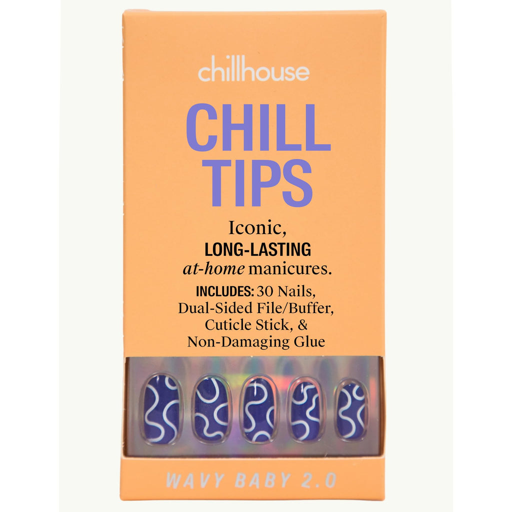 Chillhouse Chill Tips Press-On Nails Kit - Wavy Baby 2.0 Oval, 30 Shapes, Reusable