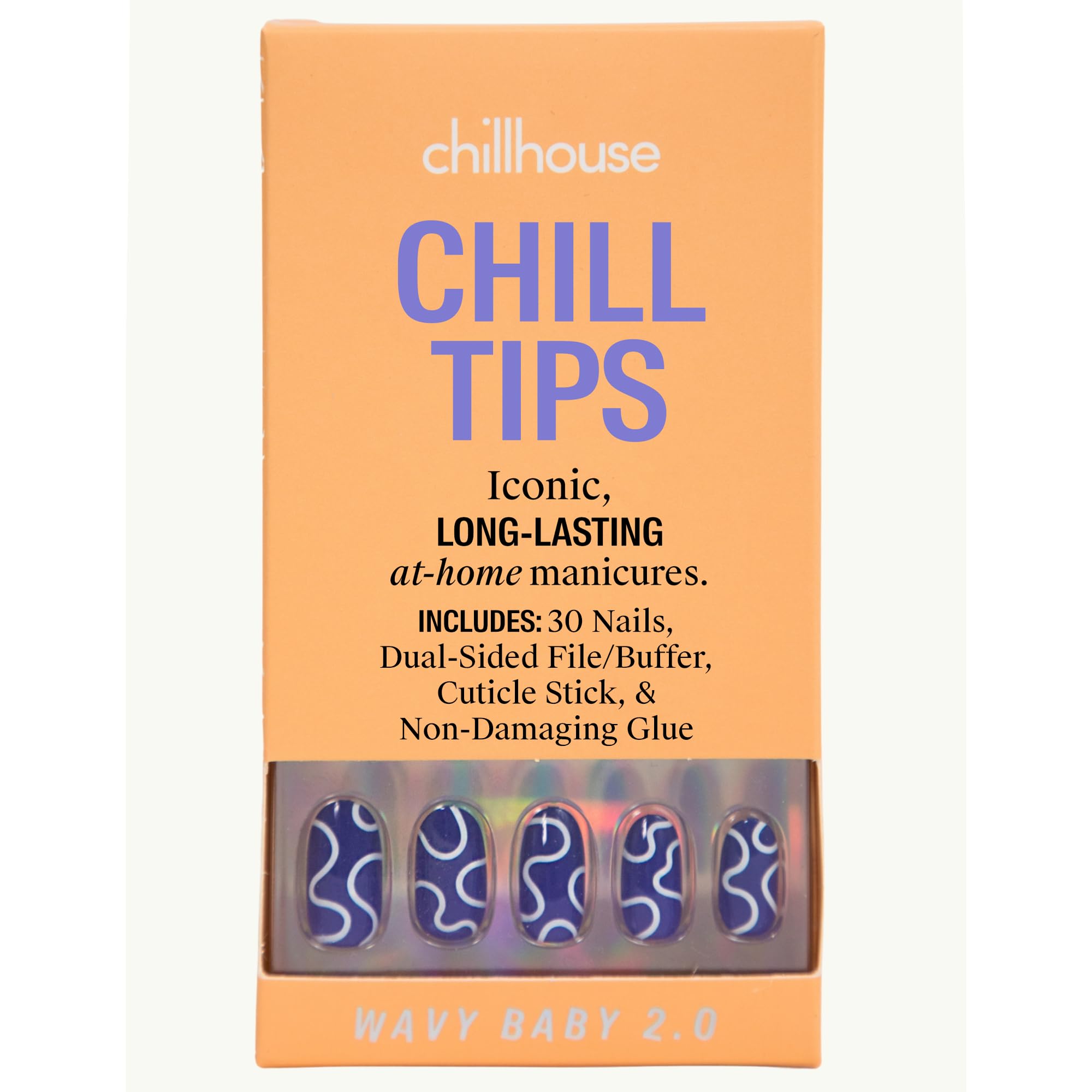 Chillhouse Chill Tips Press-On Nails Kit - Wavy Baby 2.0 Oval, 30 Shapes, Reusable