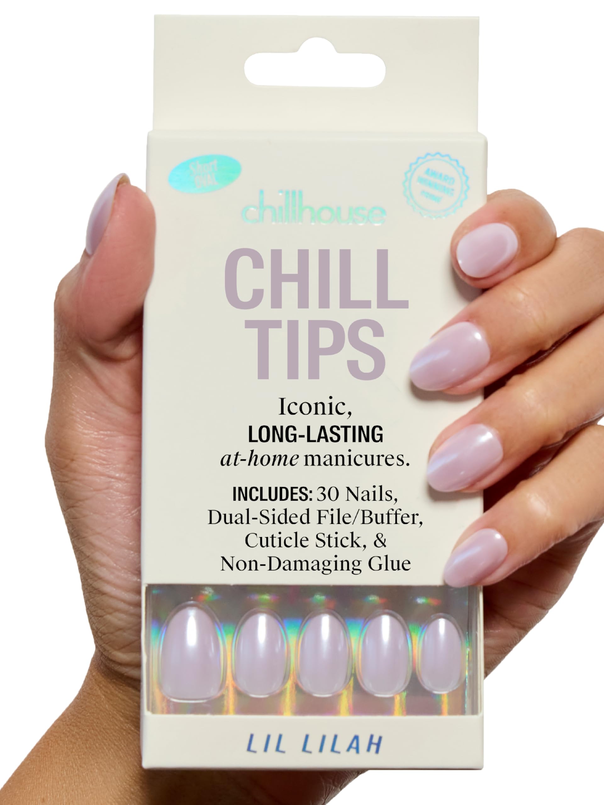 Chillhouse Chill Tips Lil Lilah Press-On Nails Kit (Oval Short) – 30 Nail Shapes & Sizes – Up to 2 Weeks Wear – Reusable