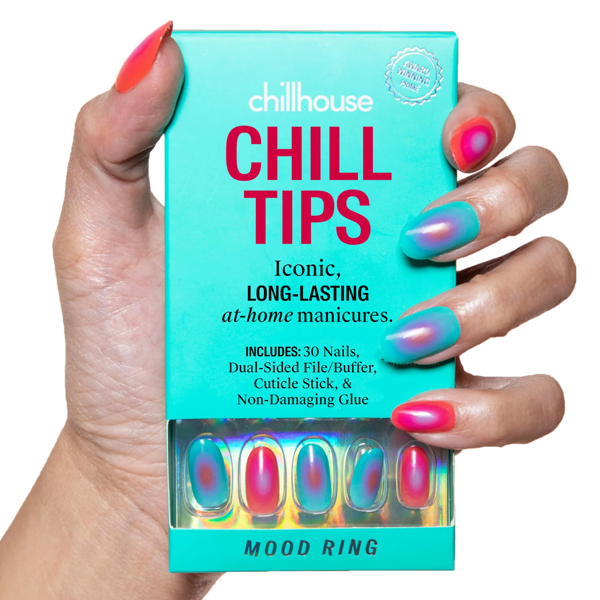 Chillhouse Chill Tips Press-On Nails Kit — Mood Ring Oval, 30 Shapes & Sizes, Reusable, Up to 2 Weeks Wear