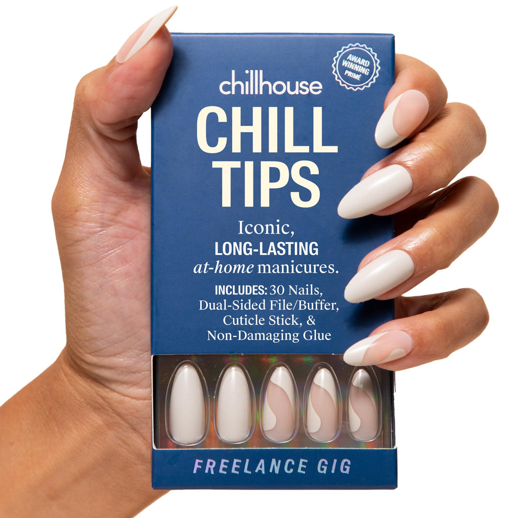 Chillhouse Chill Tips Press-On Nails Kit – Freelance Gig (Almond) | 24 Shapes, Up to 2 Weeks Wear