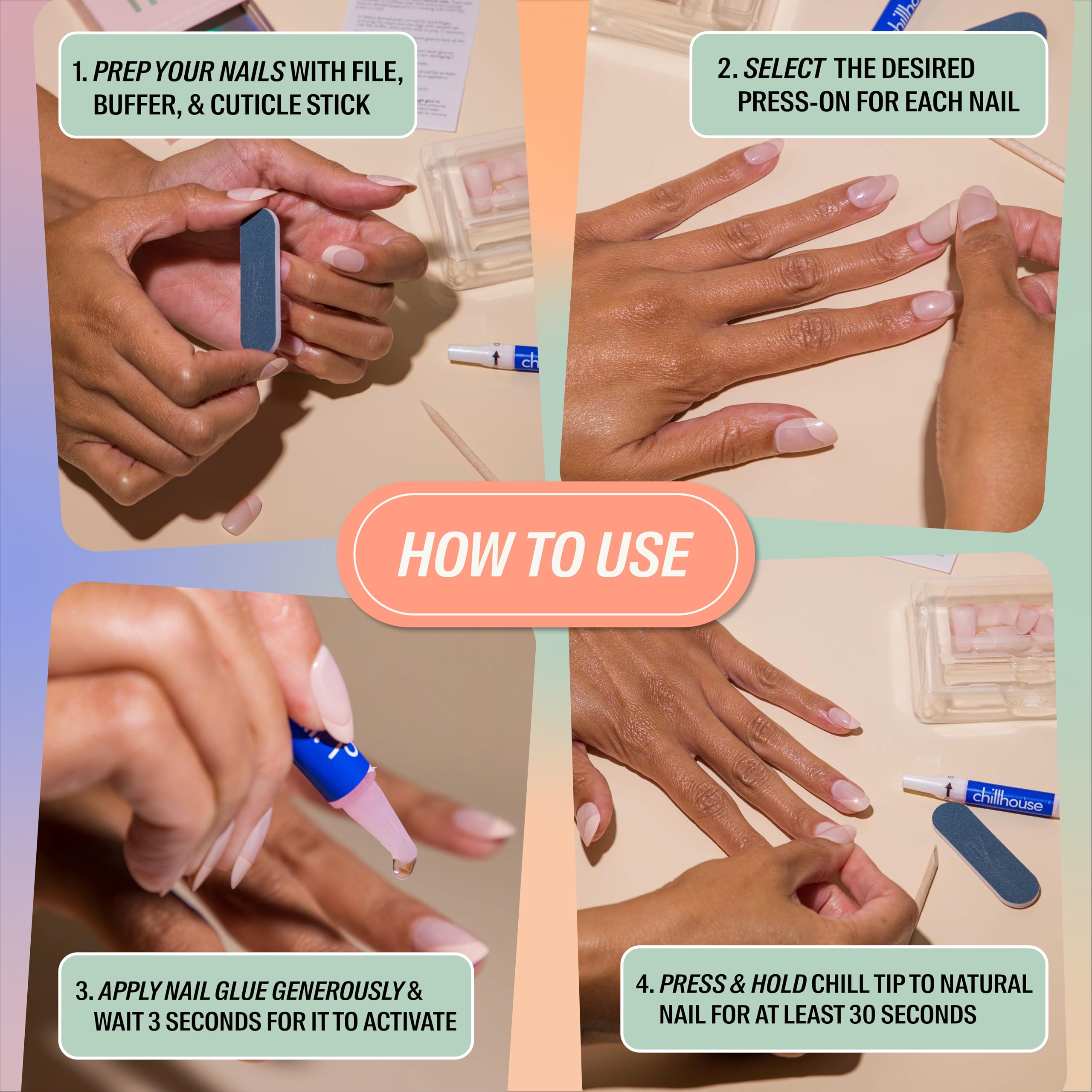 Chillhouse Chill Tips Press-On Nails Kit – Freelance Gig (Almond) | 24 Shapes, Up to 2 Weeks Wear