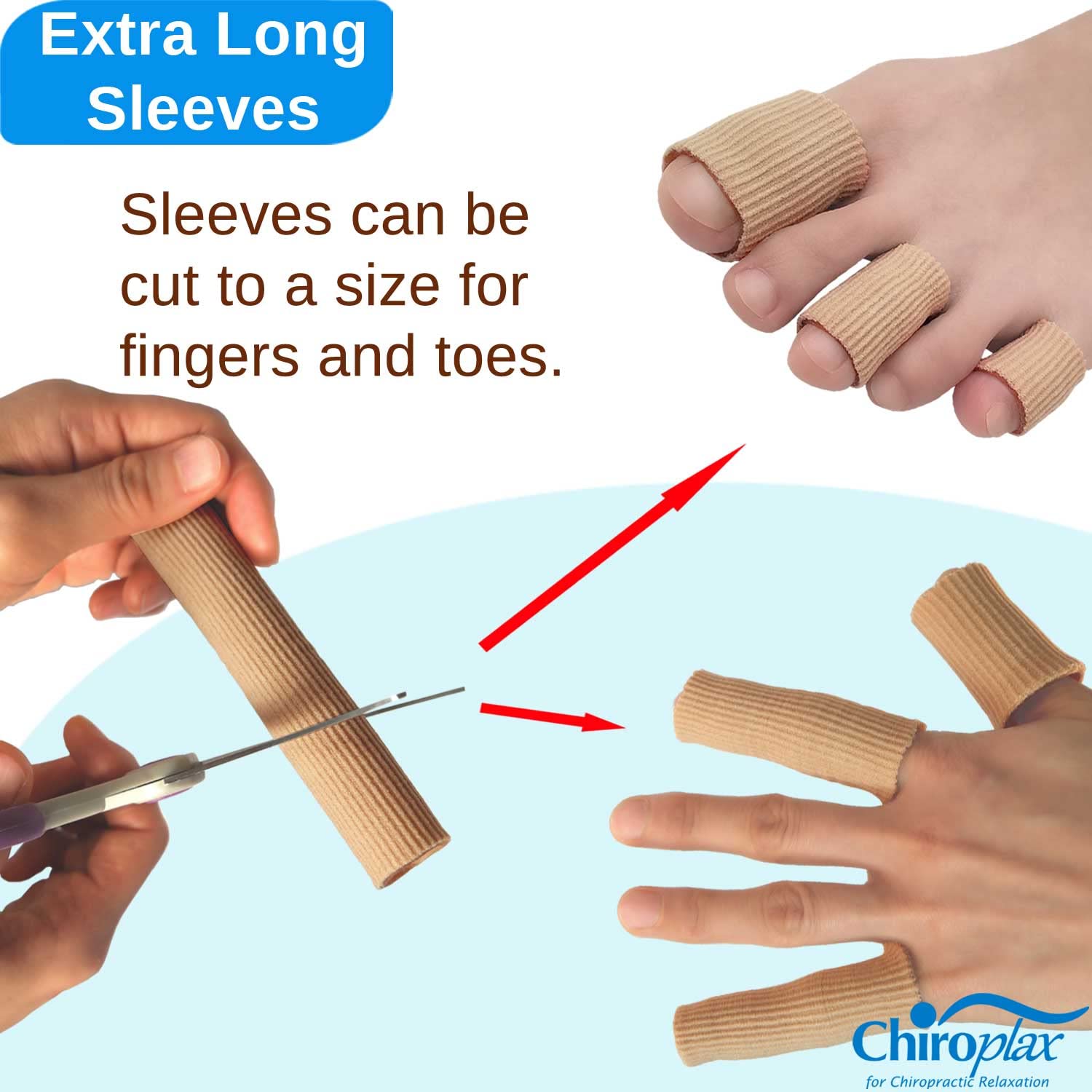 Chiroplax Toe Tubes Sleeves – Fabric & Gel Lining, 5 Pack (Large) for Toes, Bunions & Hammertoes