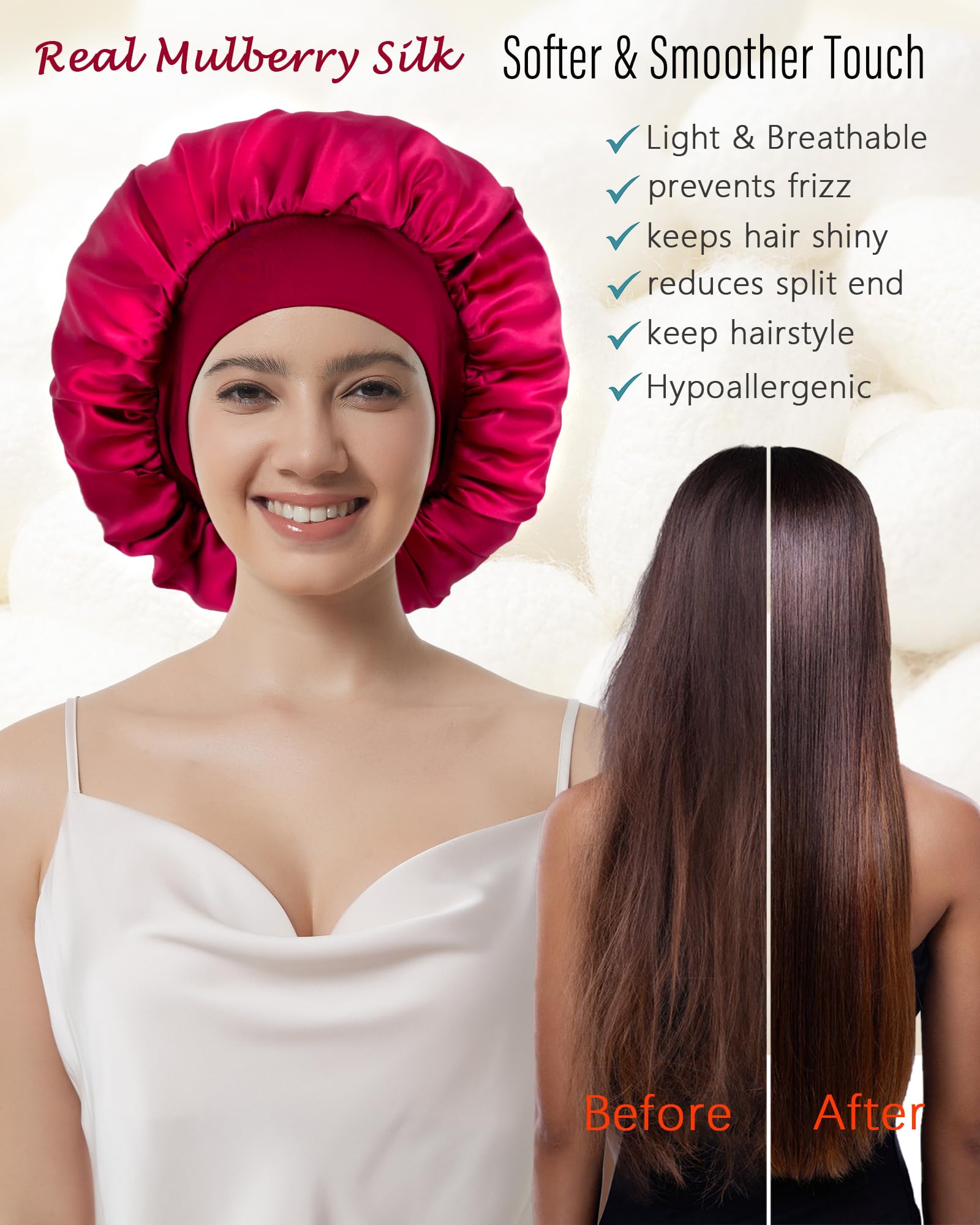 Choshion 100% Mulberry Silk Sleep Bonnet – Double-Layer, Soft Elastic Band