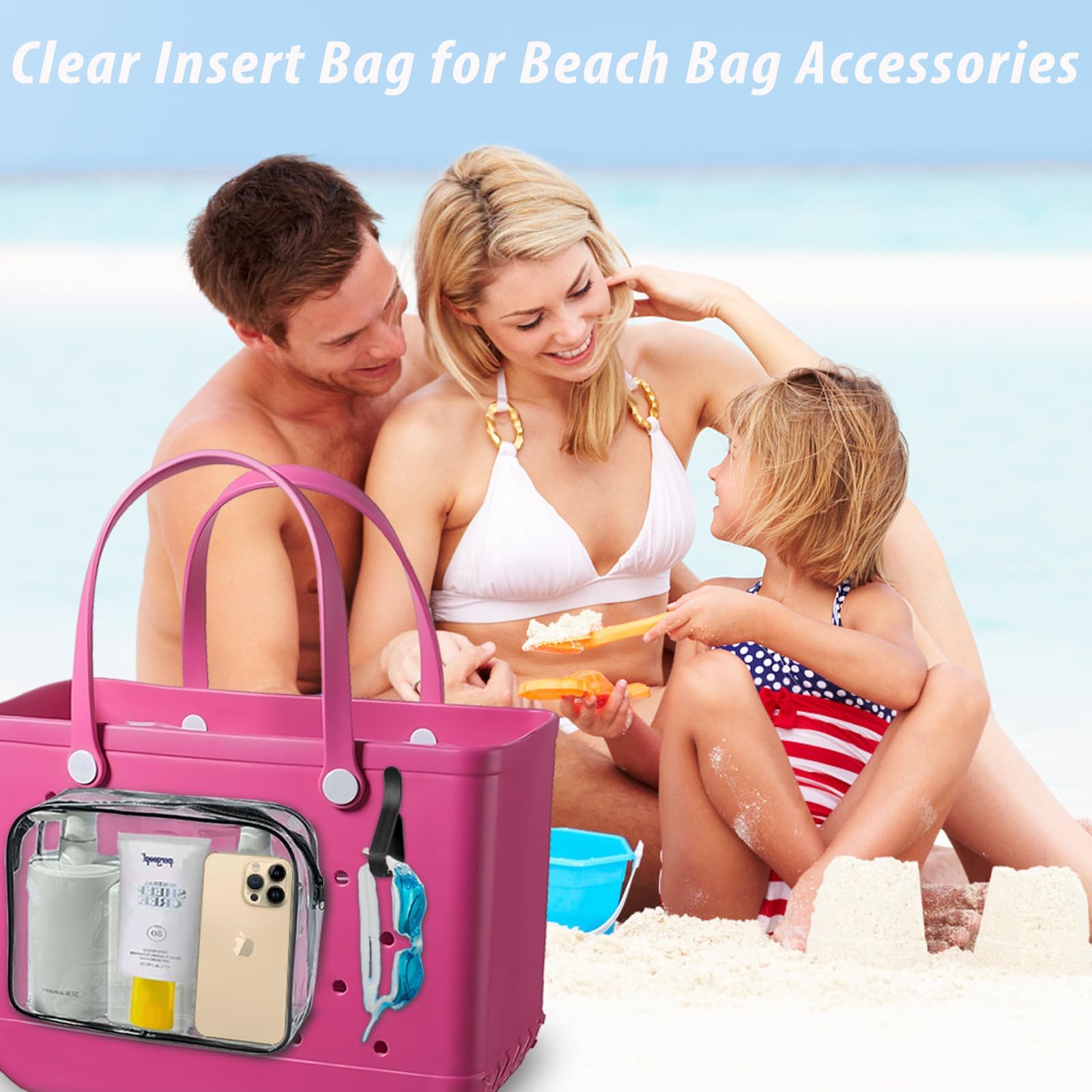 Choshion Clear Insert Bag Accessories for Beach Tote Bag – 4-Piece Transparent Organizer Set