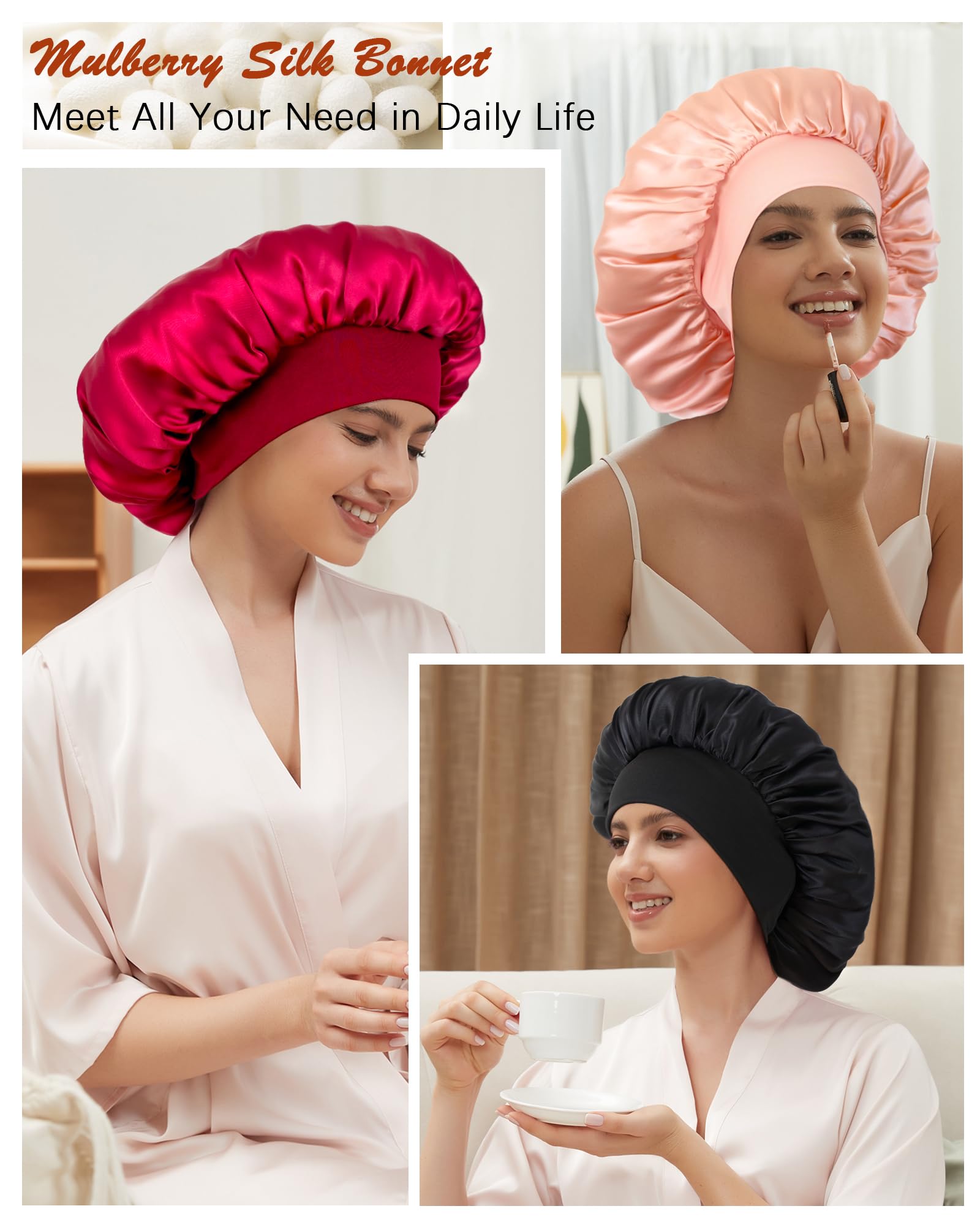 Choshion 100% Mulberry Silk Bonnet for Sleeping – Luxurious Double-Layer Sleep Cap for Curly Hair