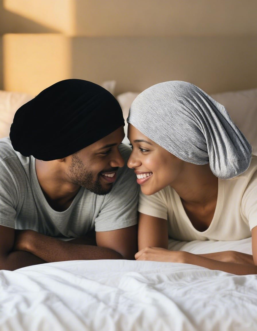 Choshion Satin-Lined Bonnet for Sleeping – Adjustable Sleep Cap (Black/Gray)