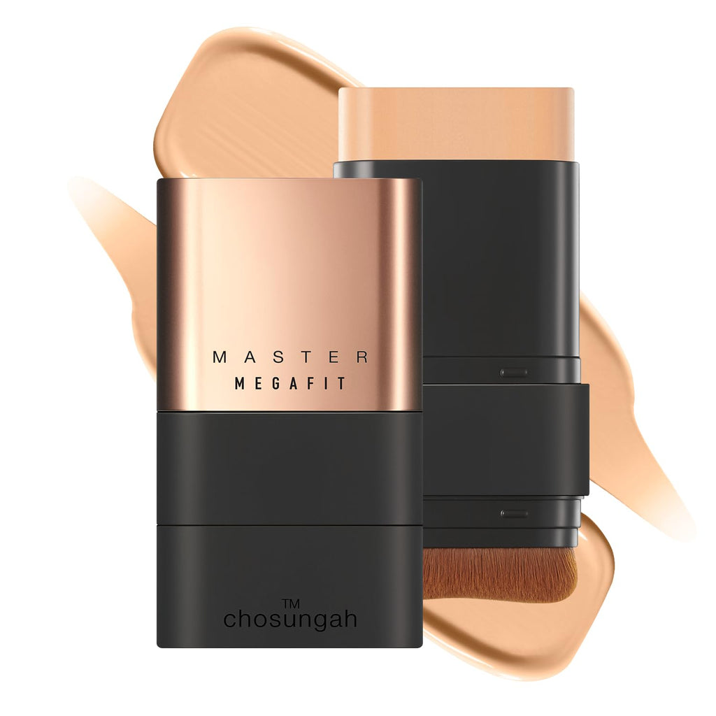 CHOSUNGAH BEAUTY Mega Fit Master Glow Stick Foundation with Brush – 120H Coverage, Shade 2.5W Tan Beige