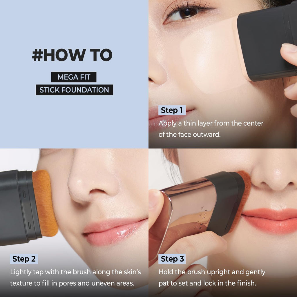 CHOSUNGAH BEAUTY Mega Fit Master Glow Stick Foundation with Brush – Shade 21 – 120H Radiant Coverage (01N Beige)