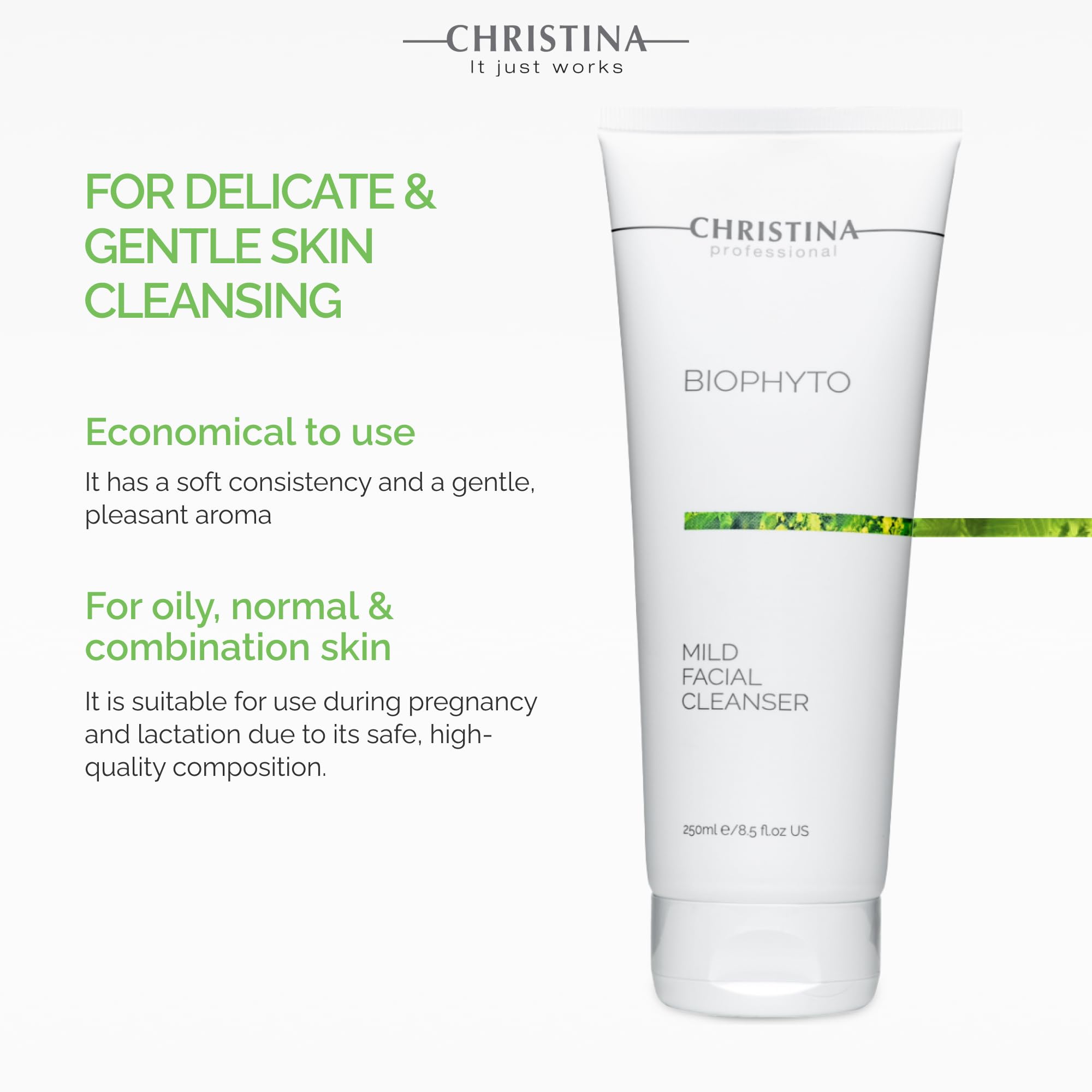 CHRISTINA Biophyto Mild Facial Cleanser – Green Tea & Cucumber, 250 ml | Soapless Daily Face Wash