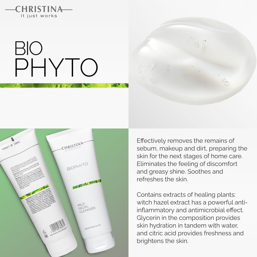 CHRISTINA Biophyto Mild Facial Cleanser – Green Tea & Cucumber, 250 ml | Soapless Daily Face Wash