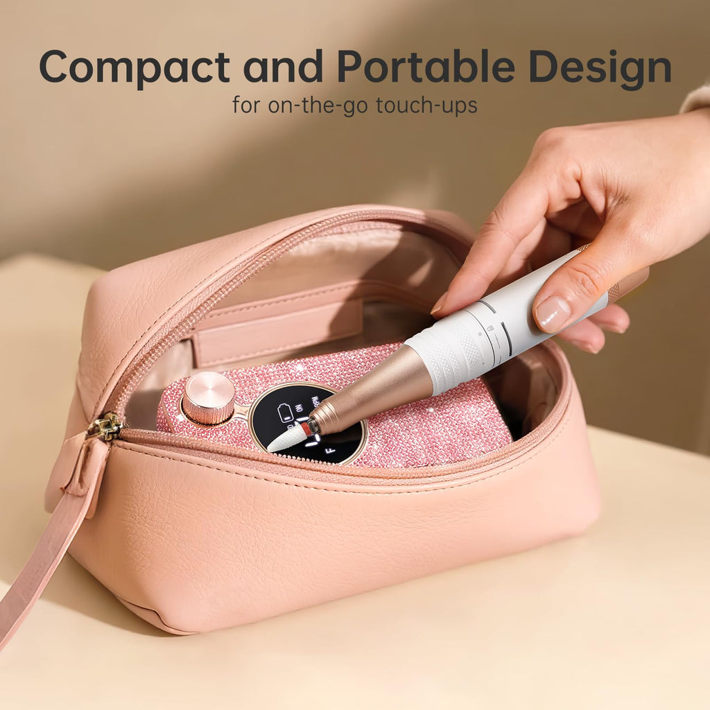 CHRISTINE SHELLY Electric Nail Drill 40000RPM – Cordless Nail File Kit with 12 Bits for Acrylic & Gel Polish (Pink Diamond)
