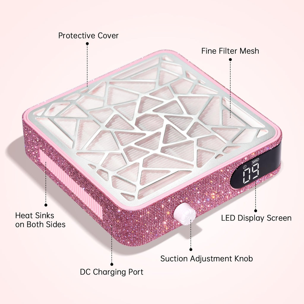 CHRISTINE SHELLY Nail Dust Collector – Cordless Vacuum for Acrylic Nails | Pink Diamond