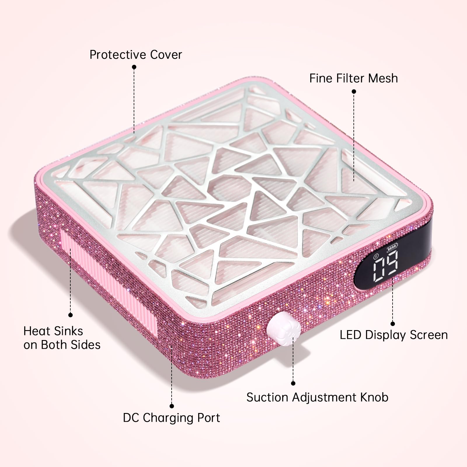 CHRISTINE SHELLY Nail Dust Collector – Cordless Vacuum for Acrylic Nails | Pink Diamond