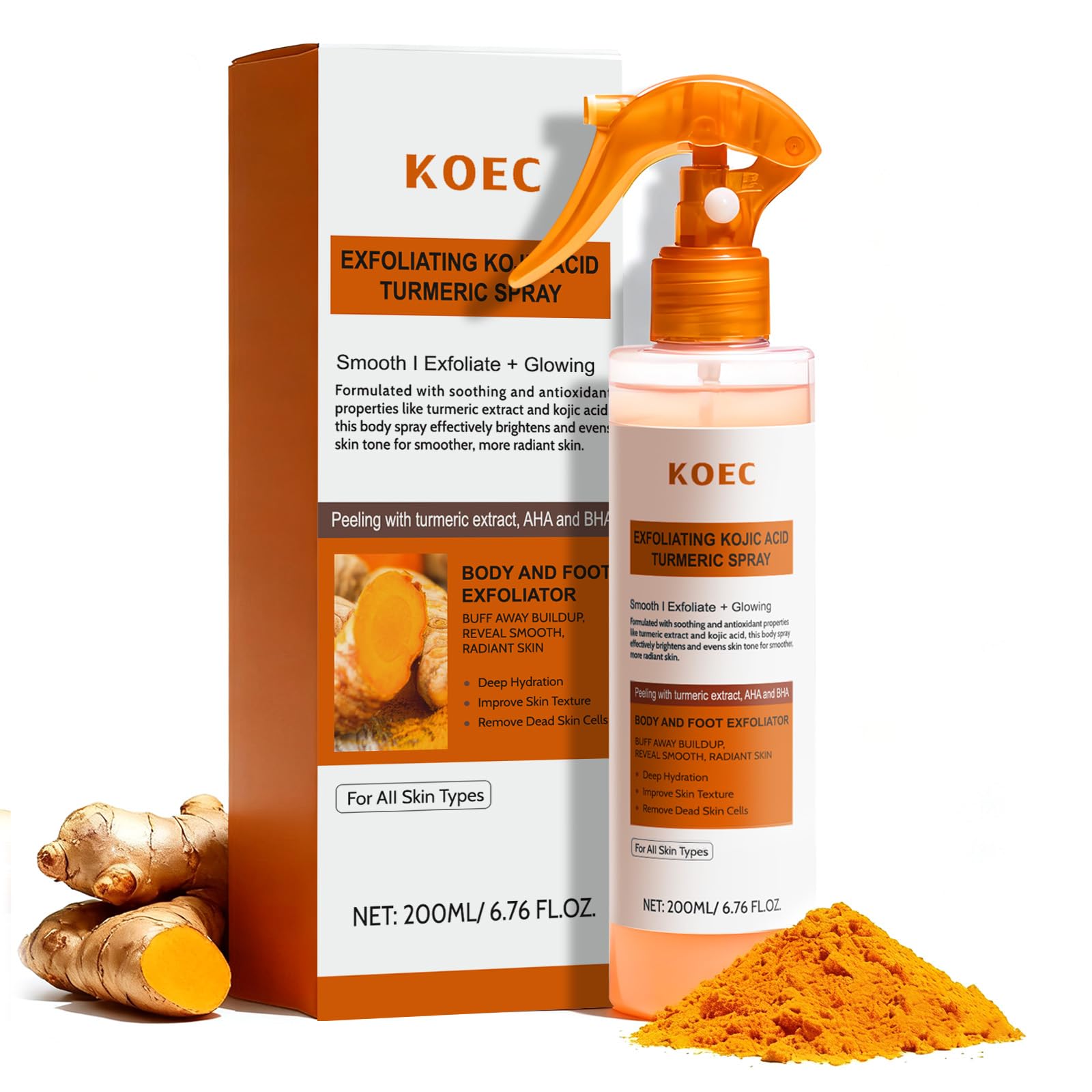 CHZHEN Keratin Care Kojic Acid Turmeric Spray – Gentle Exfoliating Brightening for Face & Body