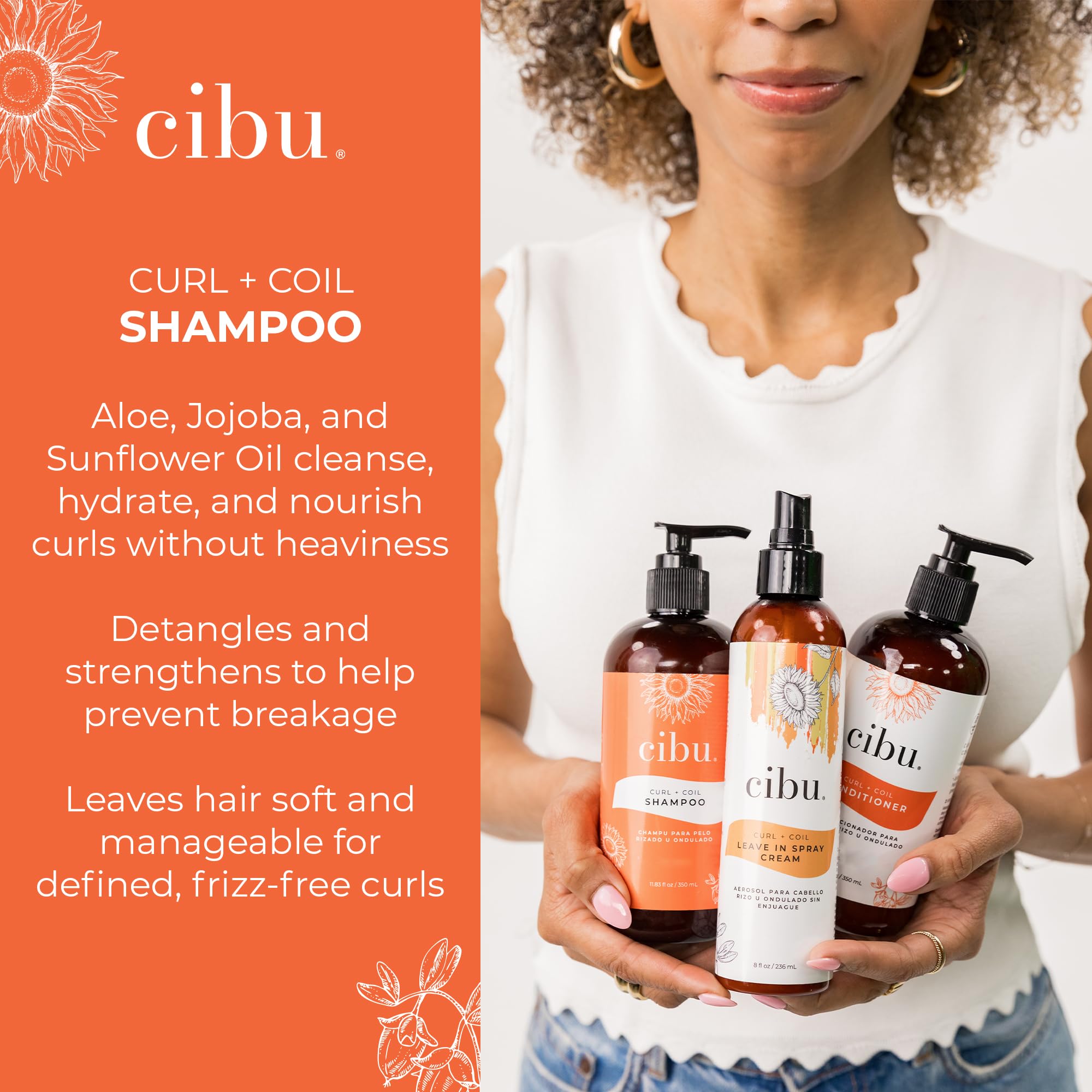 CIBU Curl + Coil Shampoo 1L - Gentle, Sulfate-Free Curl Care for Defined, Frizz-Free Hair