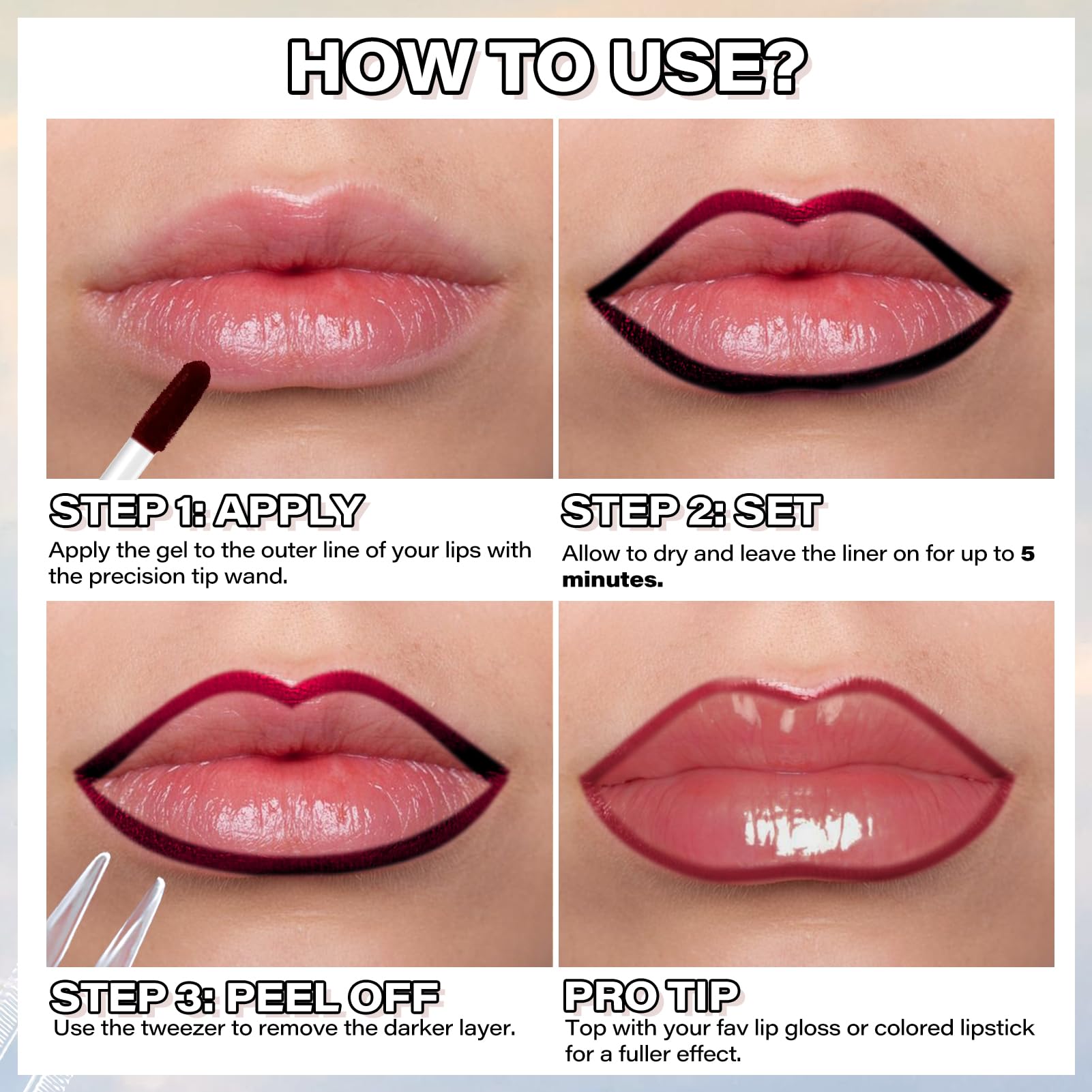 Cilrofelr Peel Off Lip Liner Stain – Berry, Long-Wear Matte Lip Color with Tweezer