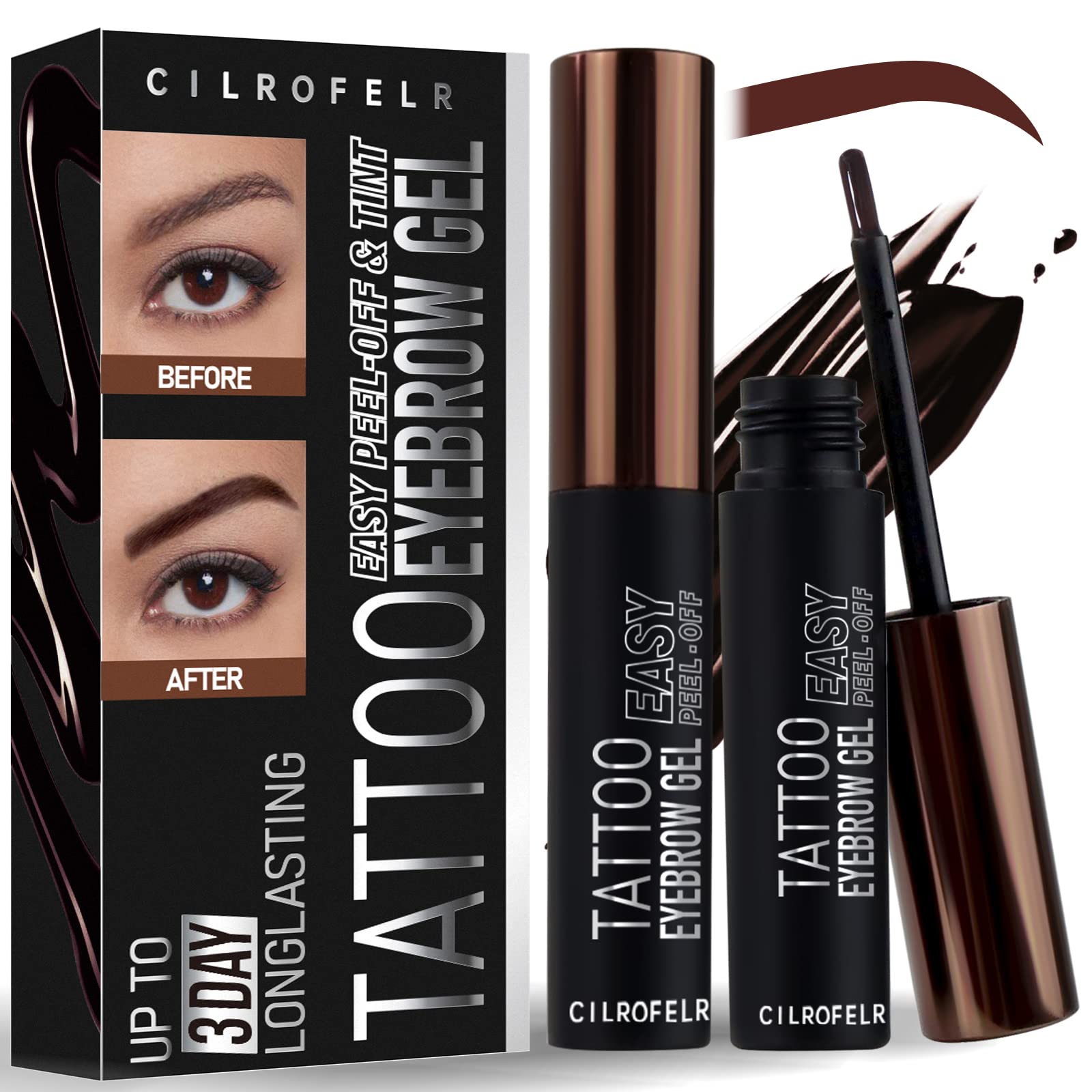 Cilrofelr Tattoo Peel Off Eyebrow Gel – 3-Day, Waterproof Brow Tint (2 Pack)