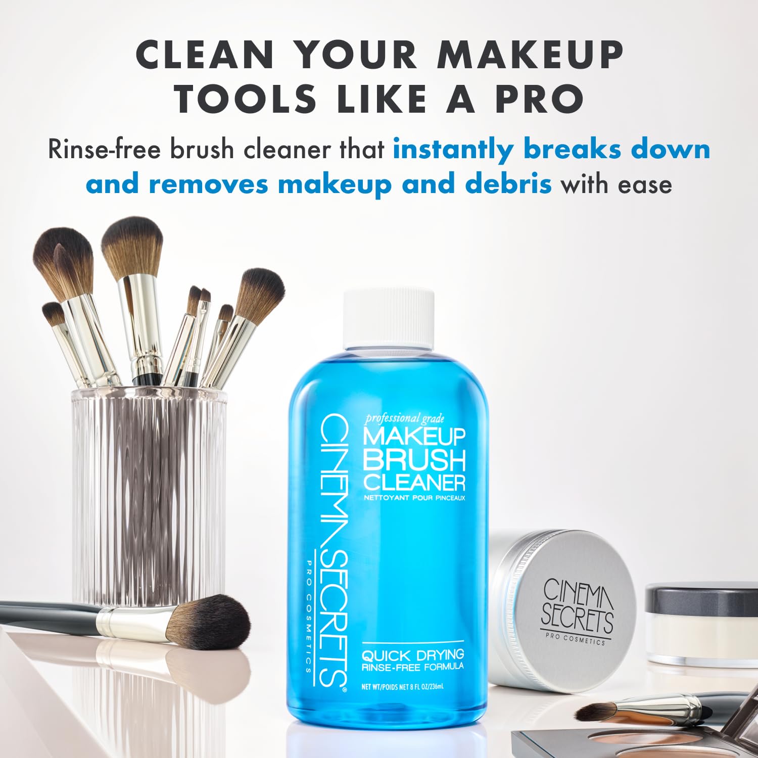 Cinema Secrets Original Blue Vanilla Makeup Brush Cleaner – Fast-Drying, Rinse-Free, 16 fl oz