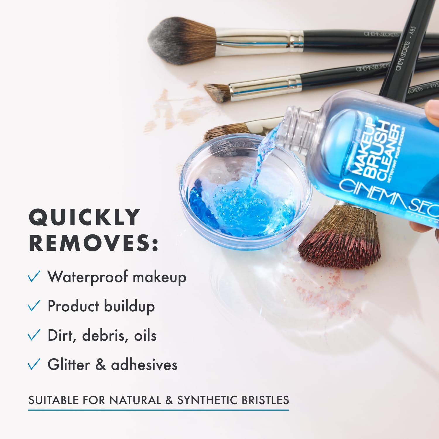 Cinema Secrets Original Blue Vanilla Makeup Brush Cleaner – Fast-Drying, Rinse-Free, 16 fl oz