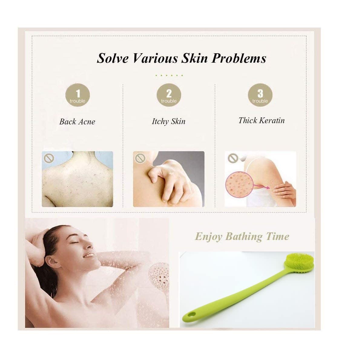 Cinlitek Silicone Body Scrubber – Long-Handle Back Scrubber for Shower