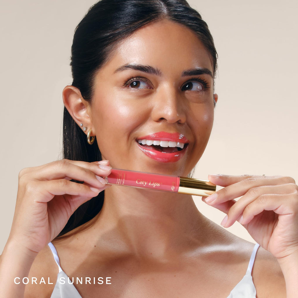 City Lips Plumping Lip Gloss in Coral Sunrise — City Beauty | Hydrating, High-Shine Lip Plumper with Hyaluronic Acid