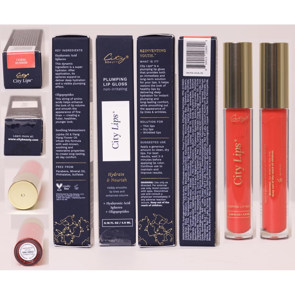 City Lips Plumping Lip Gloss in Coral Sunrise — City Beauty | Hydrating, High-Shine Lip Plumper with Hyaluronic Acid