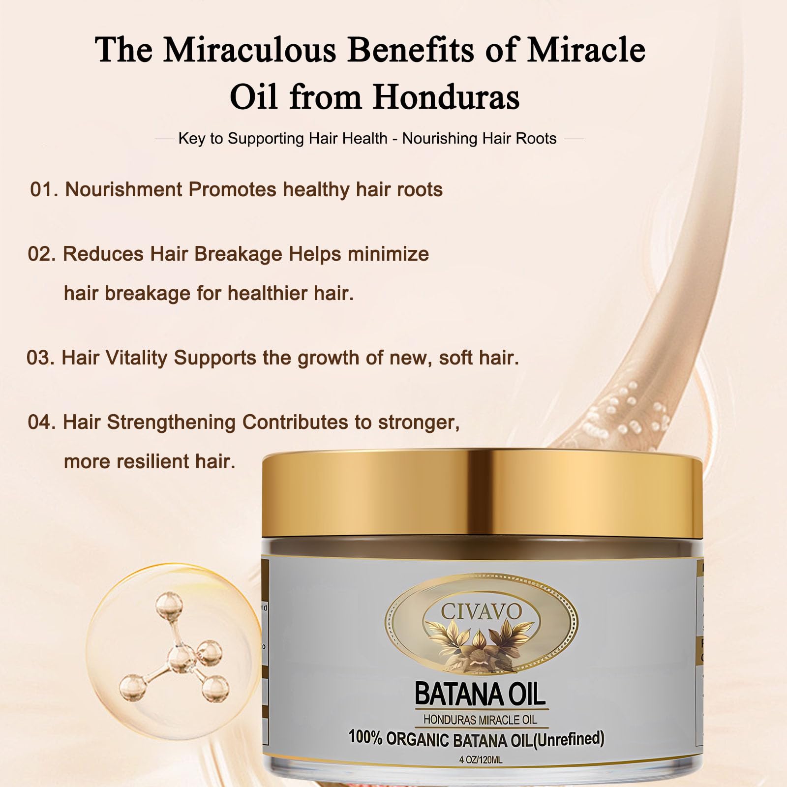 Civavo Organic Batana Oil Hair Mask – 100% Pure Nourishing Pressed Oil for Hair & Skin (4 oz)