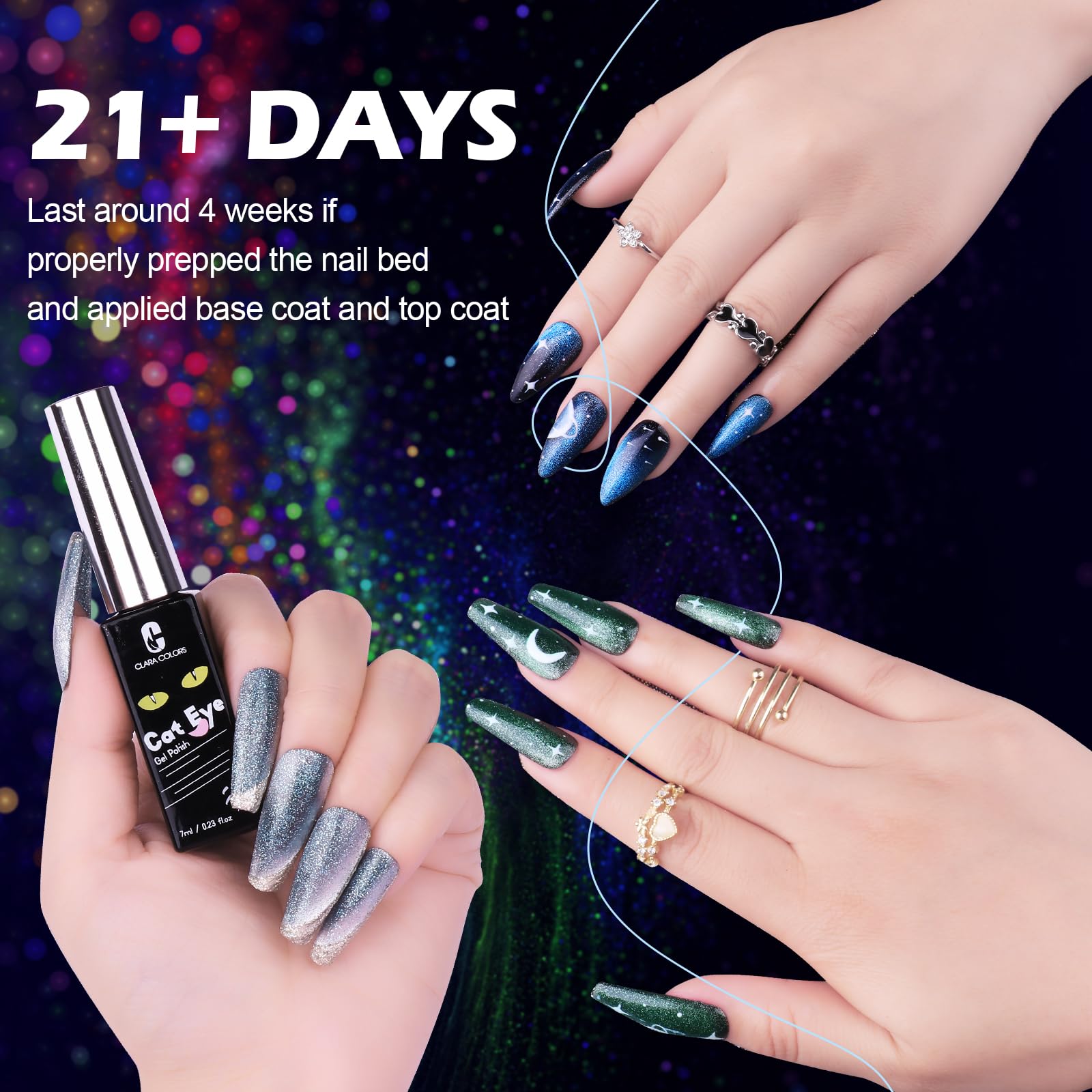 Clara Colors Cat Eye Gel Nail Polish Set – 12 Holographic Colors with Magnet | Galaxy Series