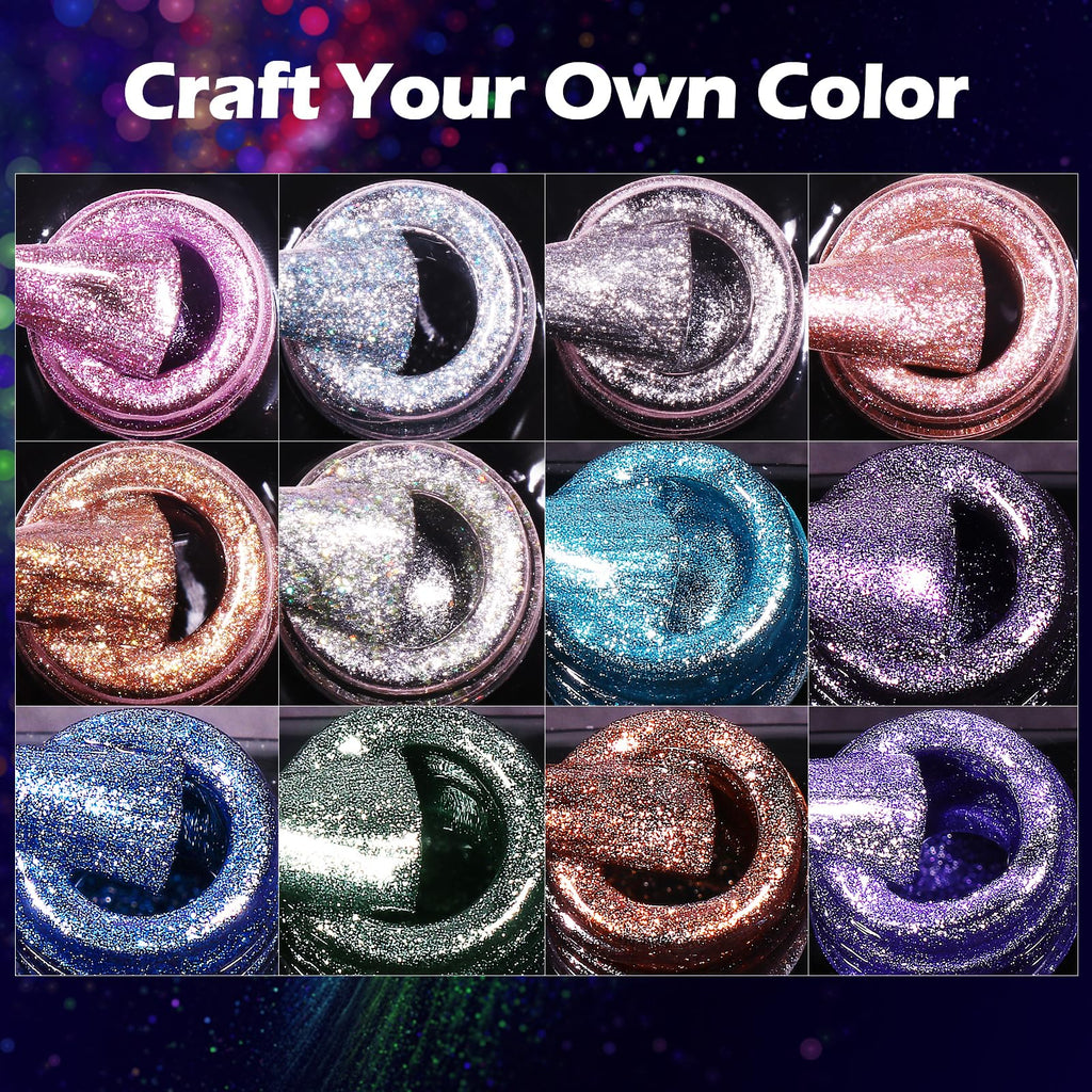 Clara Colors Cat Eye Gel Nail Polish Set – 12 Holographic Colors with Magnet | Galaxy Series