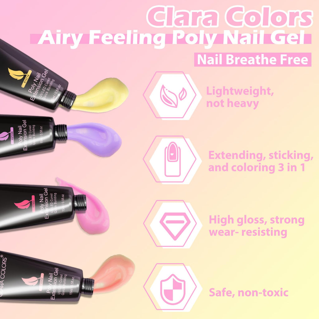 Clara Colors Polygel Extension Gel Nail Kit – 8 Colors + 48W Nail Lamp | All-in-One Starter Kit