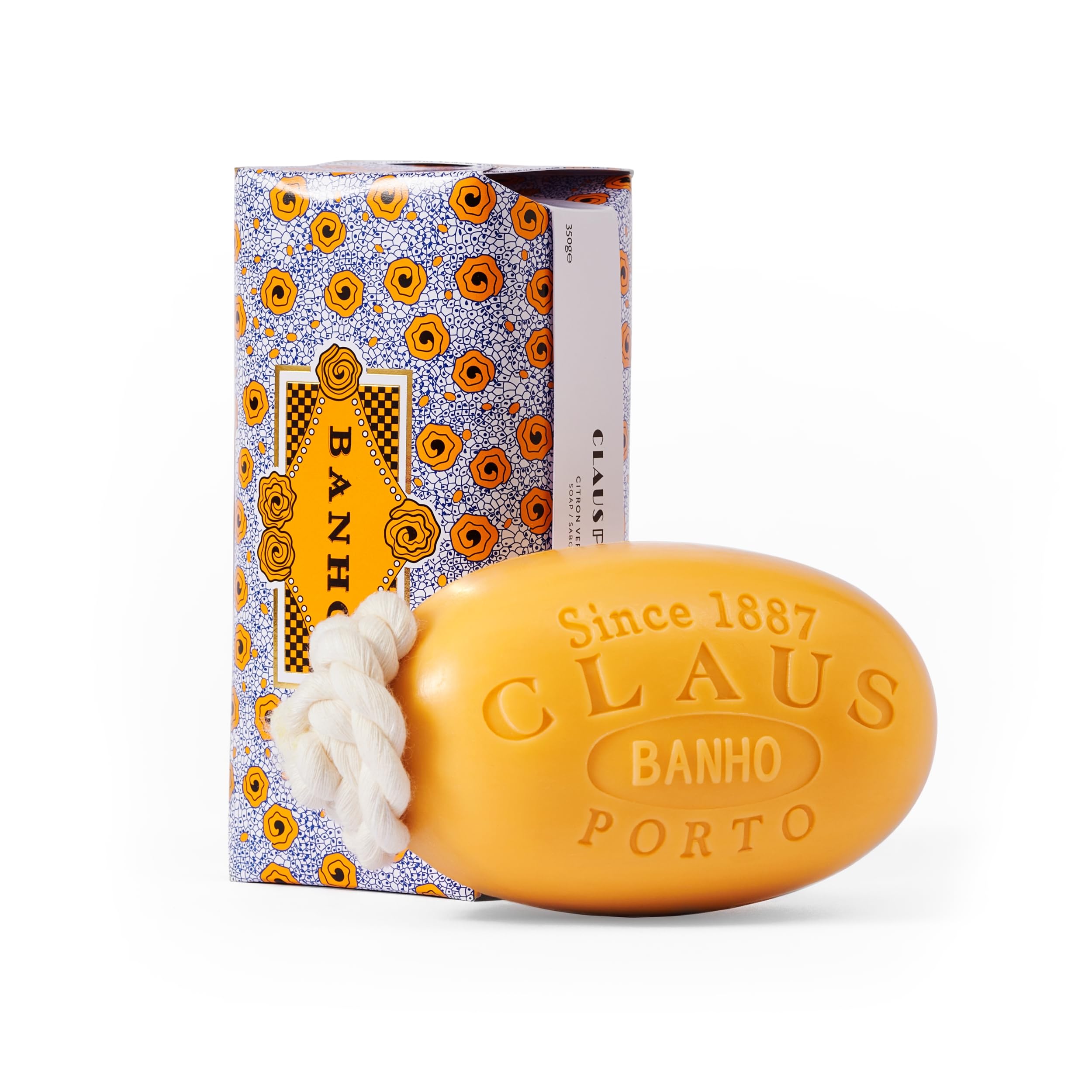 Claus Porto Banho Citron Verbena Soap on a Rope – Fresh Citrus Scent, Grape Seed & Argan Oils, 12.4oz
