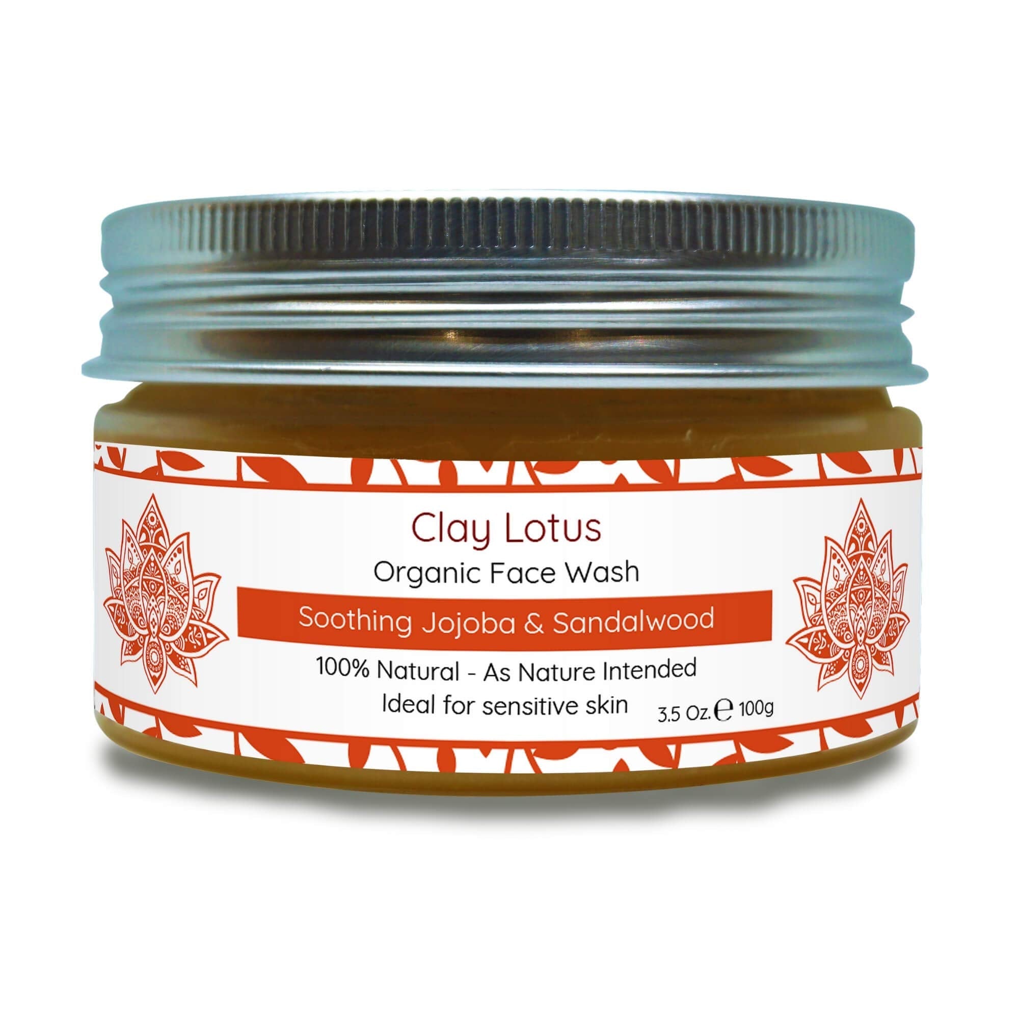 Clay Lotus Organic Face Wash - Gentle, Hydrating Cleanser with Jojoba & Sandalwood | 100% Natural