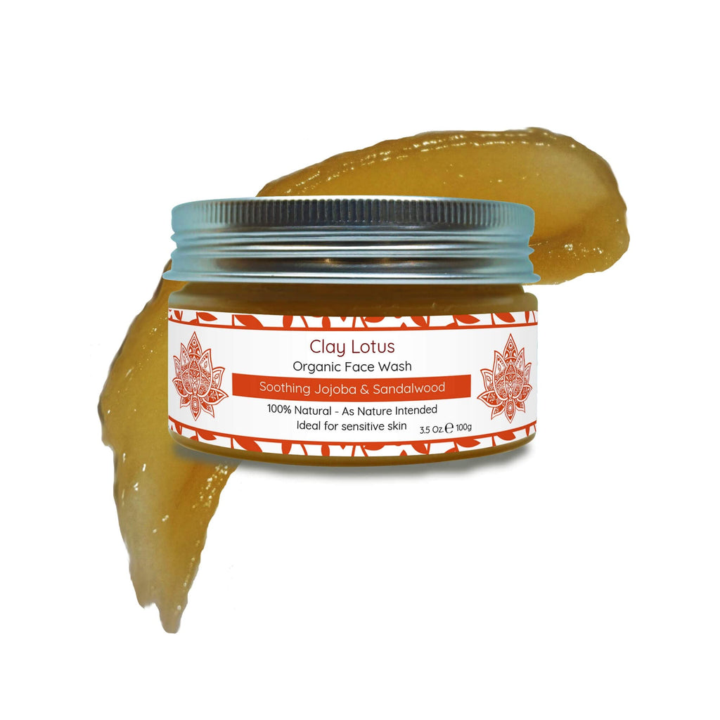 Clay Lotus Organic Face Wash - Gentle, Hydrating Cleanser with Jojoba & Sandalwood | 100% Natural