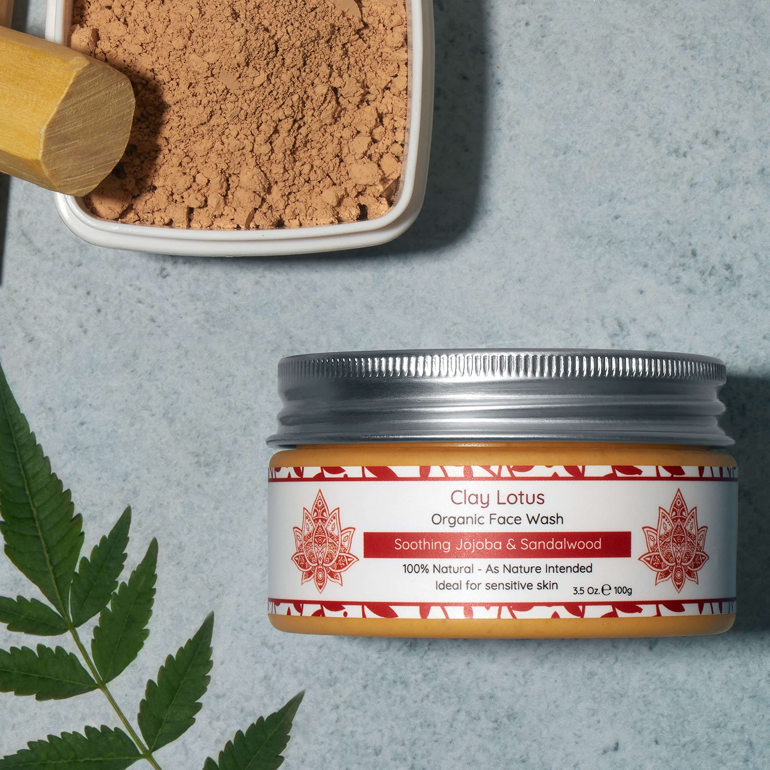 Clay Lotus Organic Face Wash - Gentle, Hydrating Cleanser with Jojoba & Sandalwood | 100% Natural