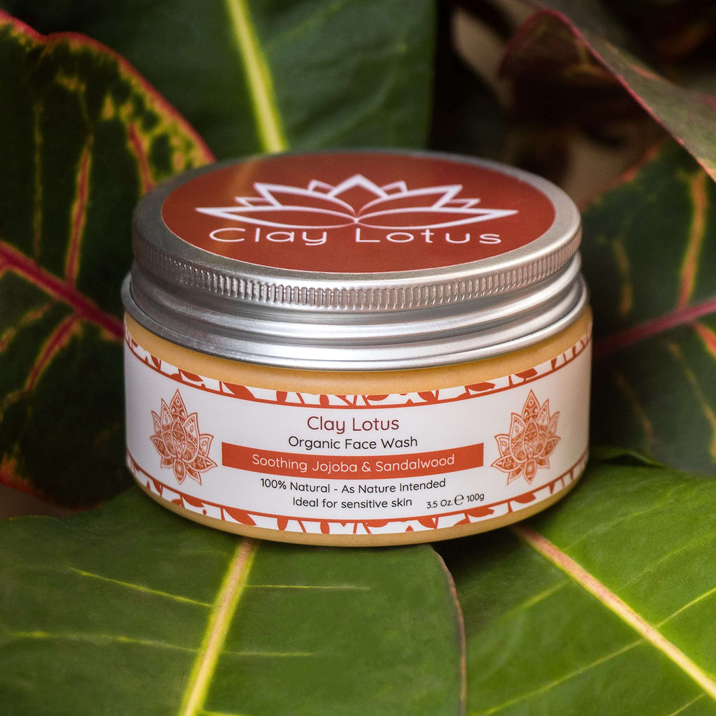 Clay Lotus Organic Face Wash - Gentle, Hydrating Cleanser with Jojoba & Sandalwood | 100% Natural