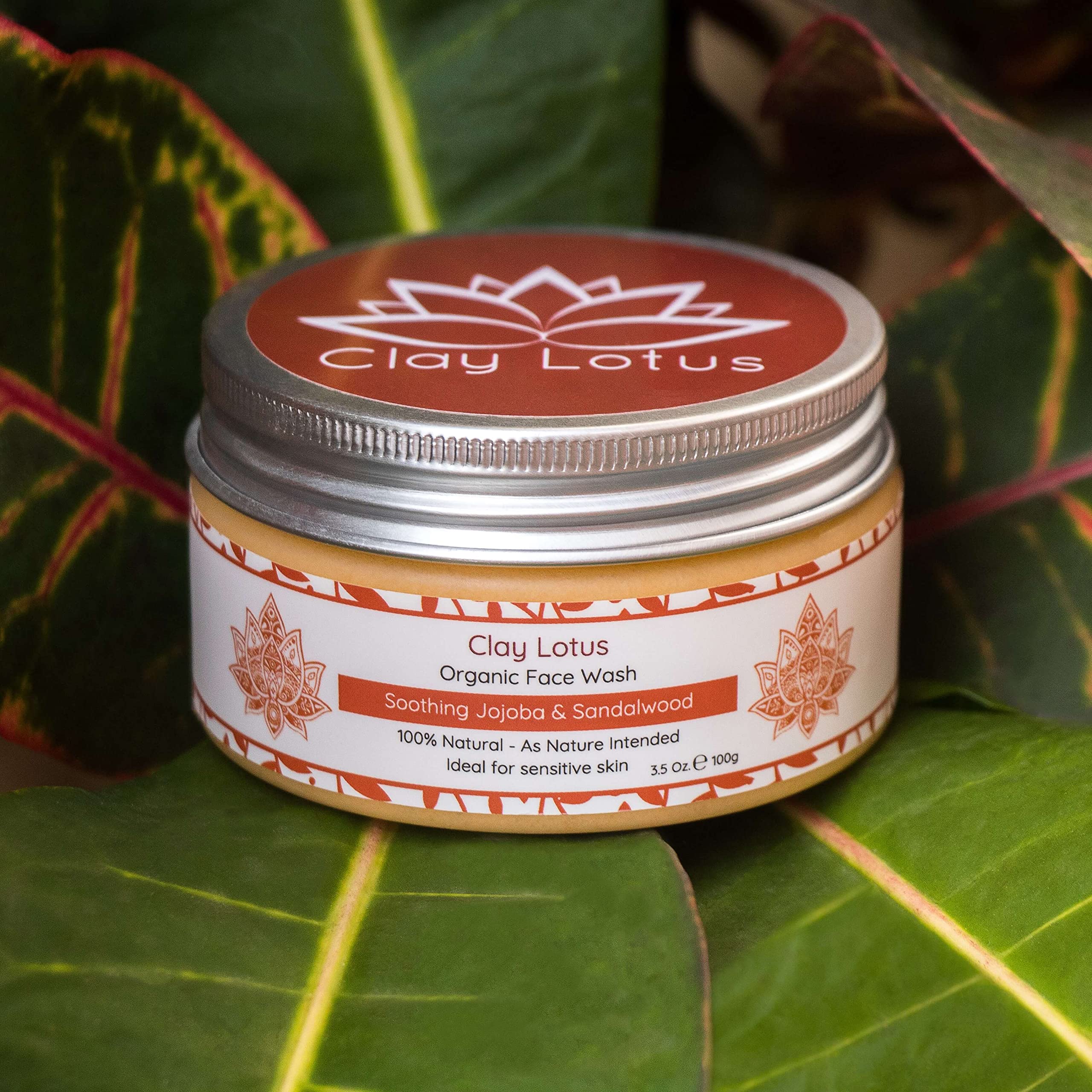 Clay Lotus Organic Face Wash - Gentle, Hydrating Cleanser with Jojoba & Sandalwood | 100% Natural
