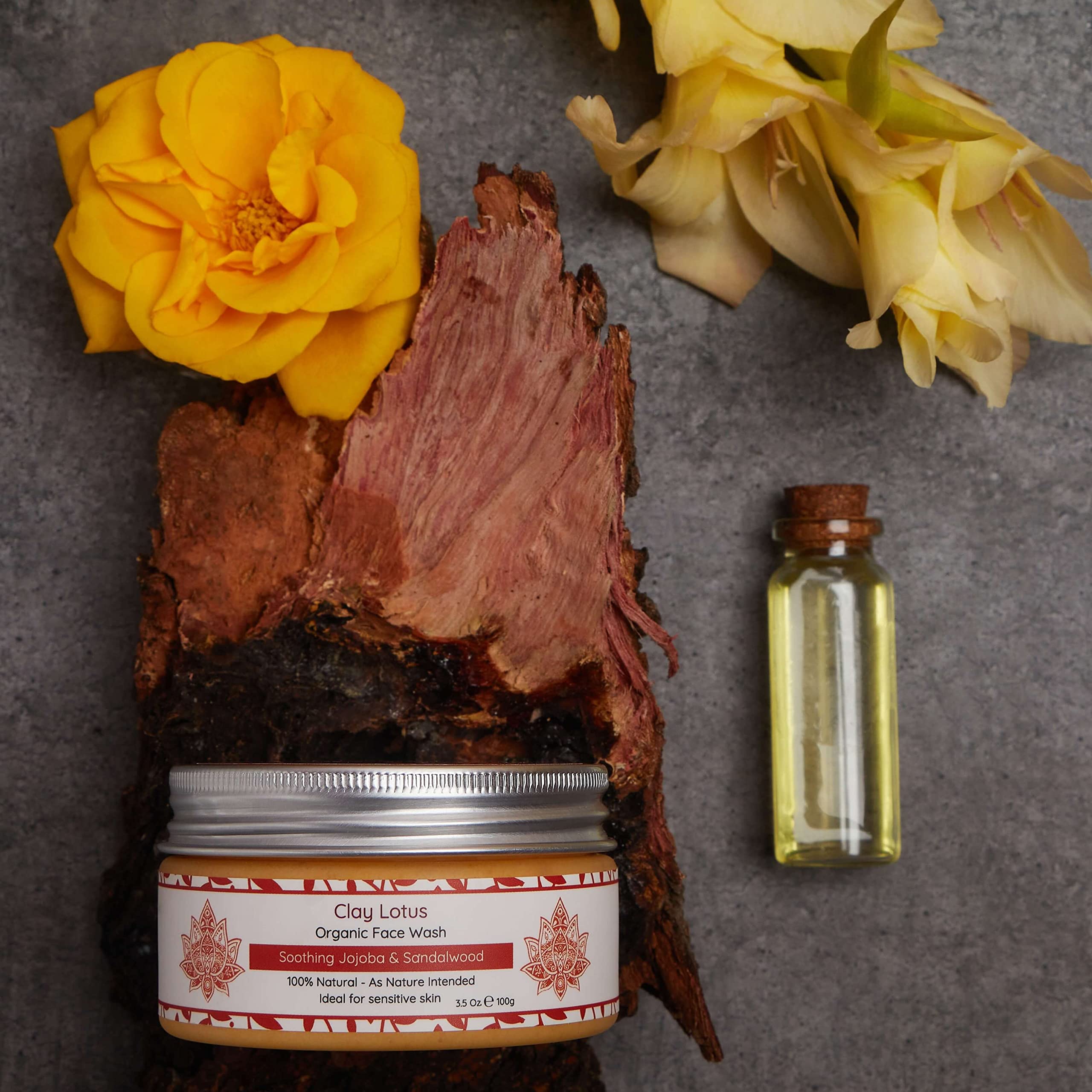 Clay Lotus Organic Face Wash - Gentle, Hydrating Cleanser with Jojoba & Sandalwood | 100% Natural