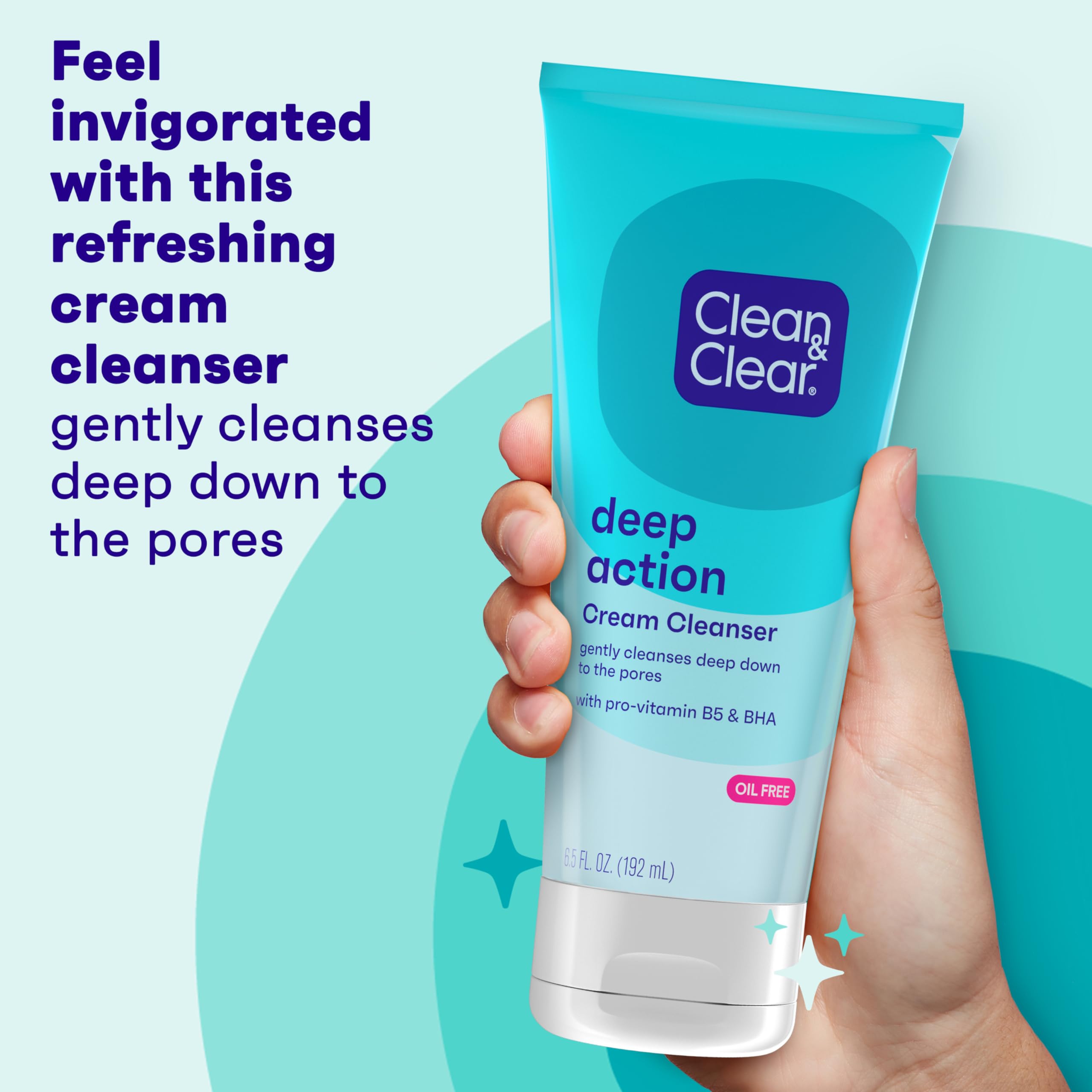 Clean & Clear Oil-Free Deep Action Cream Facial Cleanser – 6.5 oz (Pack of 2) for Acne-Prone Skin