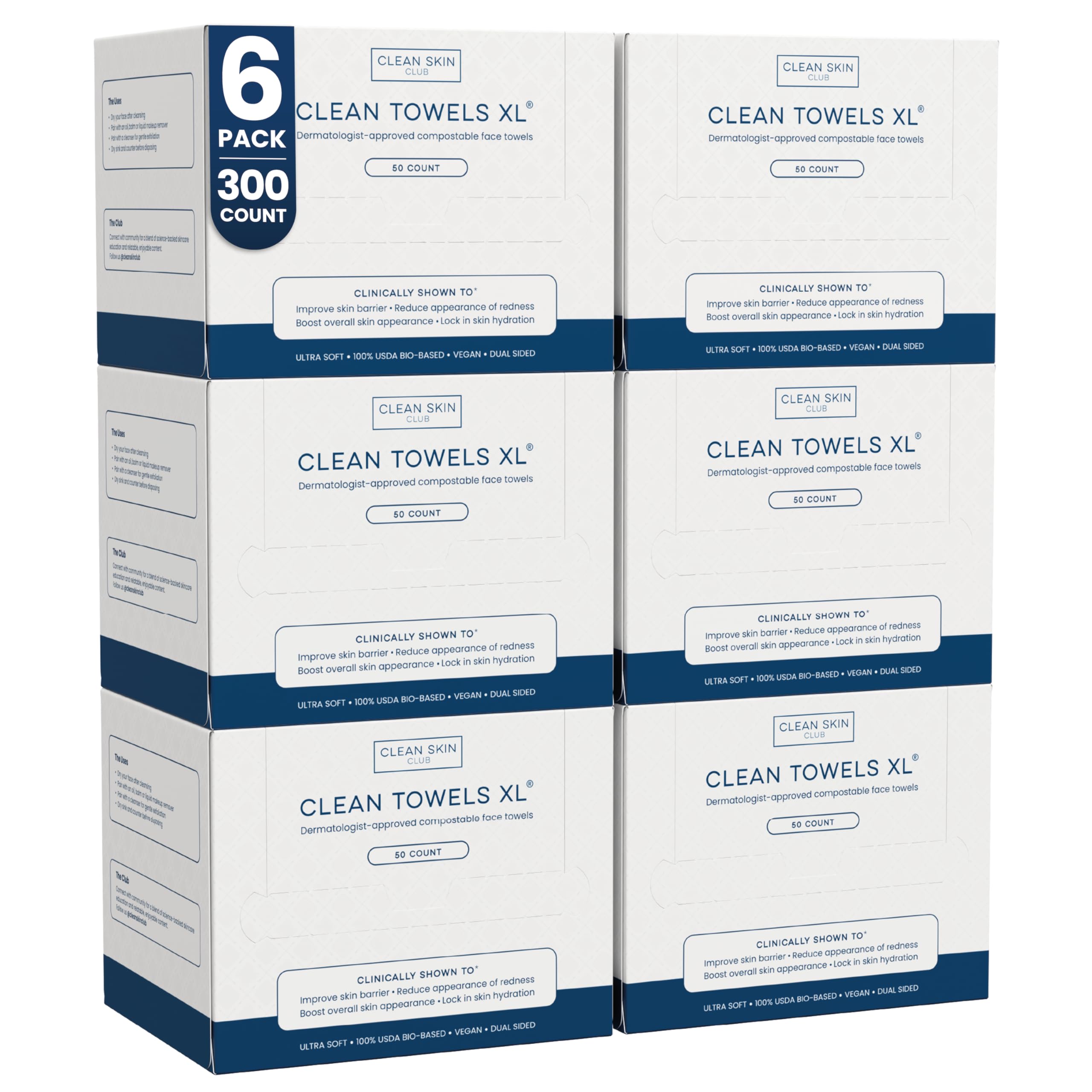 Clean Skin Club Clean Towels XL – 6 Pack, 300 Single-Use Facial Towels (Dermatologist-Tested & Vegan)